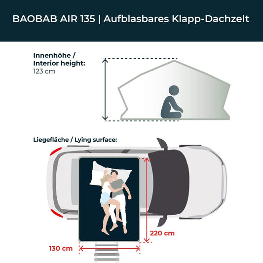 Aufblasbares Dachzelt BAOBAB AIR 135 Grau
